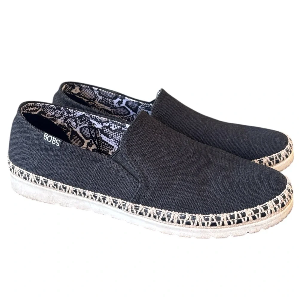 BOBS by Skechers Bobs‎ Black Flexpadrille Flat Loafer Twin Gore Slip On Size 9.5